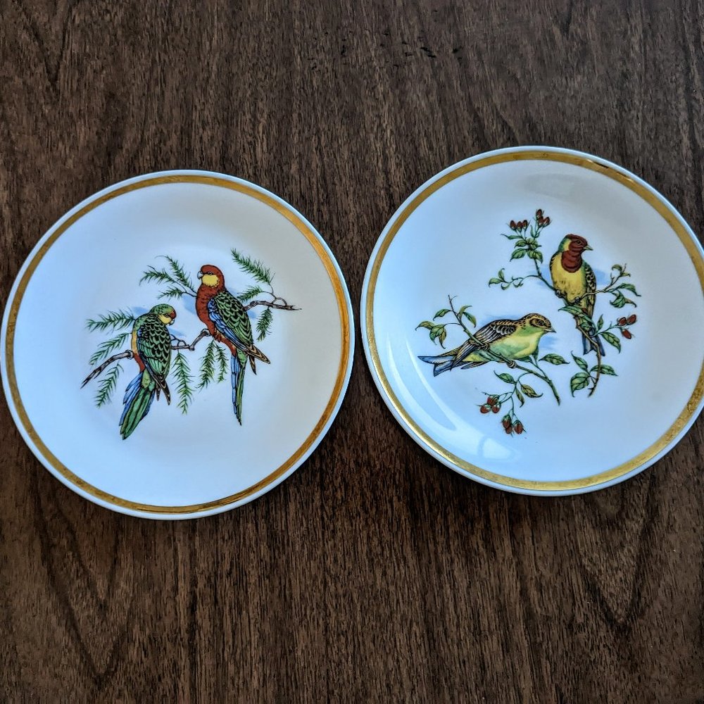 Vintage Leftmann Weiden Plate Bavaria W. Germany Colorful Birds-Bundle of 2